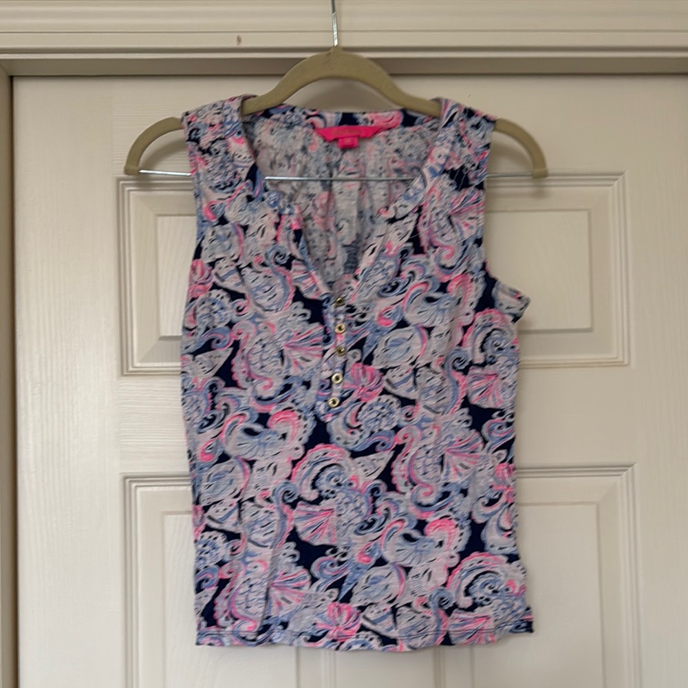 Paisley Sleeveless Top - Pink and Blue